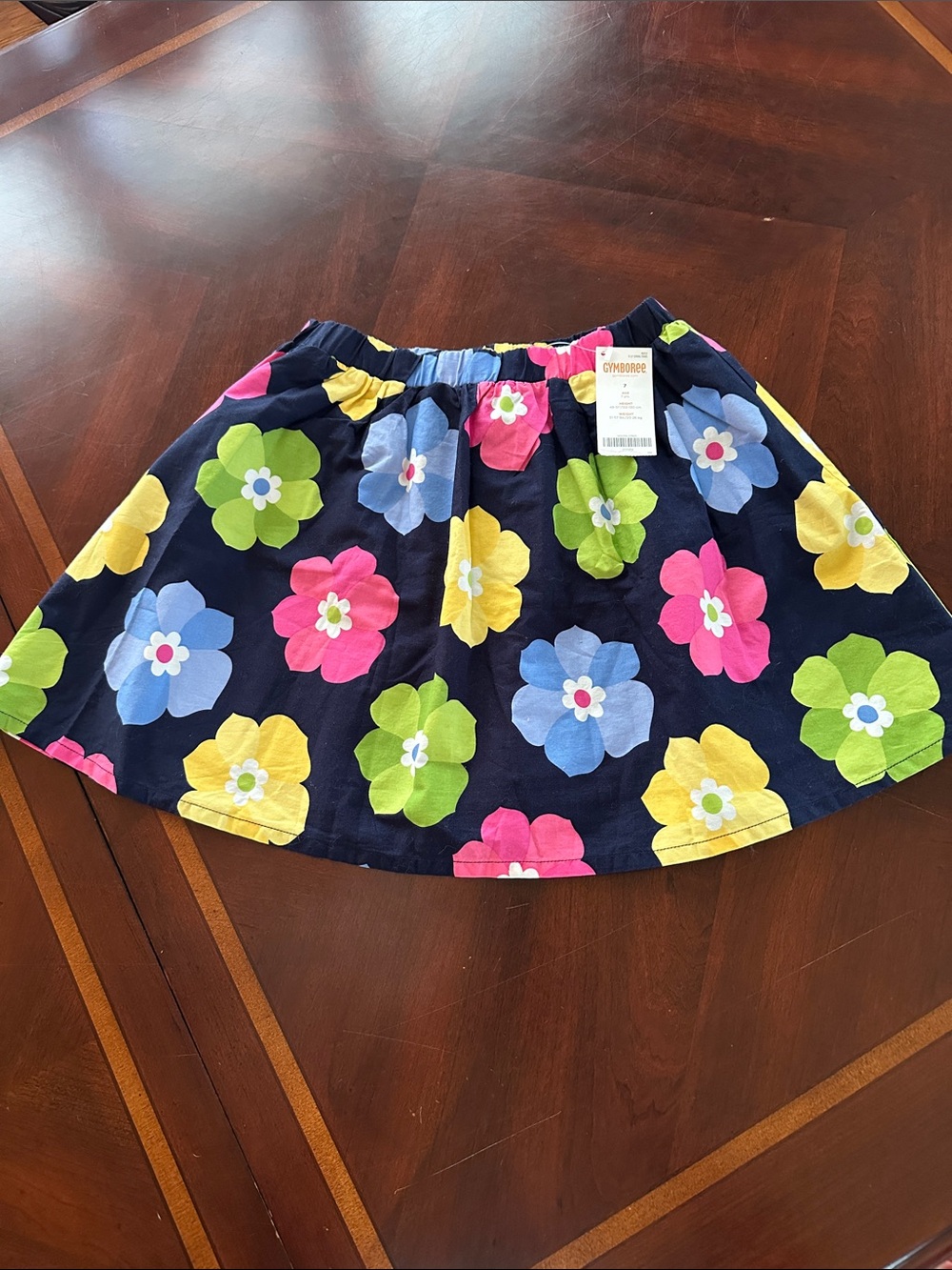 Gymboree Navy Skirt with Bright Pink, Lime, Yellow and Light Blue Flowers